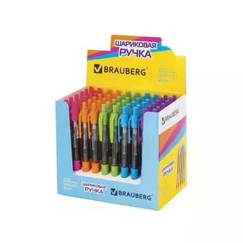 Ручка шариковая автоматическая с грипом BRAUBERG Instinct, СИНЯЯ, детали ассорти, узел 0,7 мм, линия письма 0,35 мм, BPR145, (60 шт.)