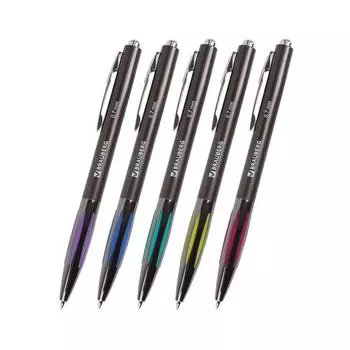 Ручка шариковая автоматическая с грипом BRAUBERG Stripe, СИНЯЯ, корпус ассорти, узел 0,7 мм, линия письма 0,35 мм, 141876, (12 шт.)