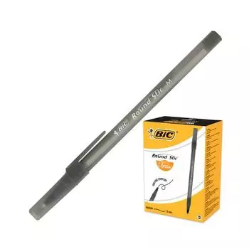 Ручка шариковая BIC Round Stic, ЧЕРНАЯ, корпус черный, узел 1 мм, линия письма 0,32 мм, 920568, (60 шт.)