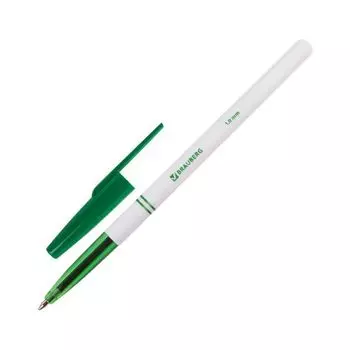 Ручка шариковая BRAUBERG Офисная, ЗЕЛЕНАЯ, корпус белый, узел 1 мм, линия письма 0,5 мм, 141511, (96 шт.)