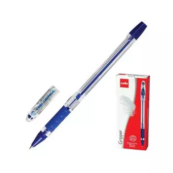 Ручка шариковая масляная с грипом CELLO Gripper, СИНЯЯ, корпус прозрачный, узел 0,5 мм, линия письма 0,3 мм, 305226020/к, (12 шт.)