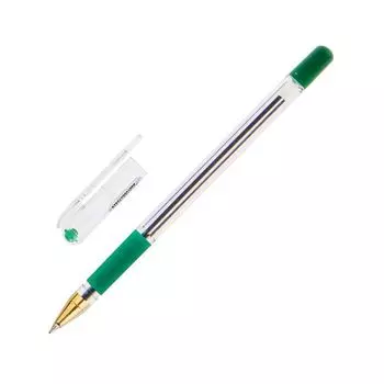 Ручка шариковая масляная с грипом MUNHWA MC Gold, зеленая, корпус прозрачный, узел 0,5 мм, линия письма 0,3 мм, BMC-04, (12 шт.)