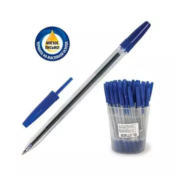 Ручка шариковая масляная СТАММ Оптима, СИНЯЯ, корпус прозрачный, узел 1,2 мм, линия письма 0,7 мм, РО20, (100 шт.)