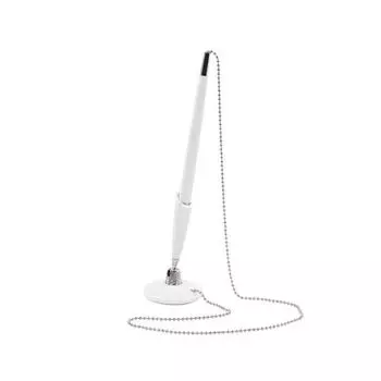 Ручка шариковая настольная BRAUBERG Стенд-Пен Уайт1, СИНЯЯ, цепочка, корпус белый, линия письма 0,5 мм, 141044