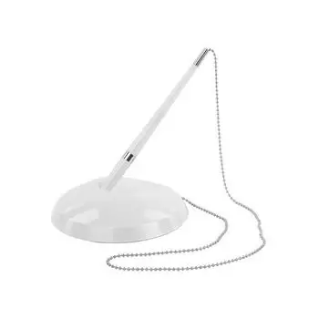 Ручка шариковая настольная BRAUBERG Стенд-Пен Уайт2, СИНЯЯ, цепочка, корпус белый, линия письма 0,5 мм, 141348