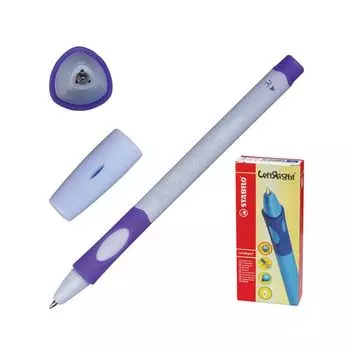 Ручка шариковая с грипом STABILO Left Right, СИНЯЯ, для правшей, корпус лавандовый, узел 0,8 мм, линия письма 0,4 мм, 6328/6-10-41