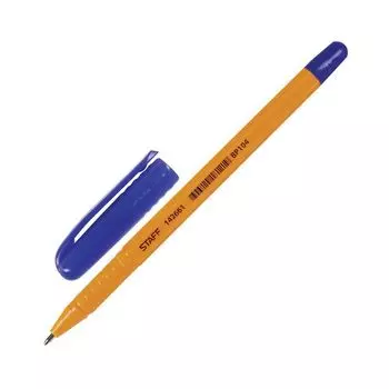 Ручка шариковая STAFF, СИНЯЯ, шестигранная, корпус оранжевый, узел 1 мм, линия письма 0,5 мм, BP104, (100 шт.)