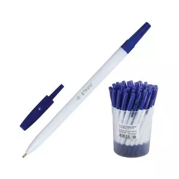 Ручка шариковая СТАММ 049, СИНЯЯ, корпус белый, узел 1,2 мм, линия письма 0,7 мм, РШ11, (100 шт.)