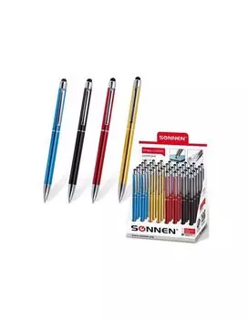 Ручка-стилус SONNEN для смартфонов/планшетов, СИНЯЯ, корпус ассорти, серебристые детали, линия письма 1 мм, 141587, (40 шт.)