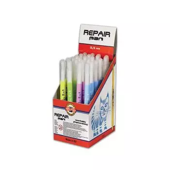 Ручка стираемая роллер KOH-I-NOOR Repair Man, СИНЯЯ, корпус ассорти, узел 0,5 мм, линия письма 0,3 мм, 7719831702KD, (24 шт.)