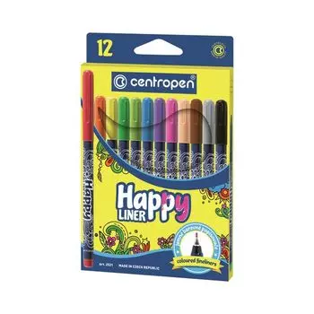 Ручки капиллярные (линеры) 12 ЦВЕТОВ CENTROPEN "Happy Liner", линия письма 0,3 мм, 2521/12, 2 2521 1202