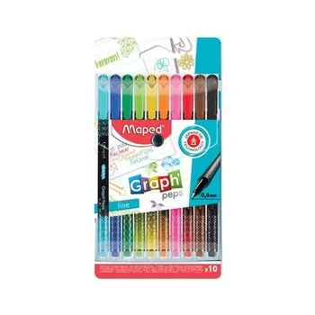 Ручки капиллярные MAPED В НАБОРЕ из 10 штук, Graph Pep's, АССОРТИ, трехгранные, 0,4мм