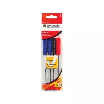 Ручки шариковые BRAUBERG, НАБОР 4 шт., АССОРТИ, Flash, узел 0,7 мм, линия письма 0,35 мм, BP183, (12 шт.)