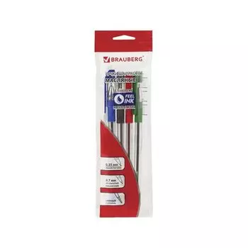 Ручки шариковые масляные BRAUBERG, НАБОР 4 шт., АССОРТИ, Max-Oil, узел 0,7 мм, линия письма 0,35 мм, OBP243, (12 шт.)