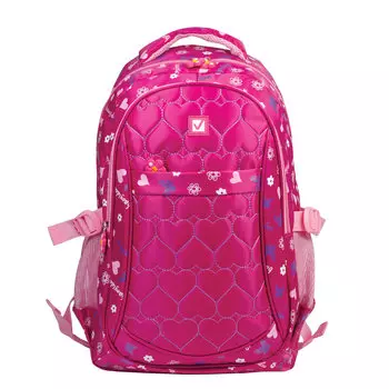 Рюкзак BRAUBERG молодежный, Сердечки, нейлон, красный, 31х12х45 см, 227074