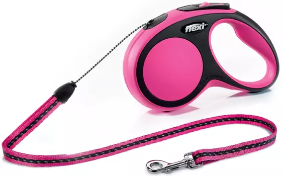 Рулетка для собак FLEXI "NEW COMFORT" S трос 5 м 12 кг розовый