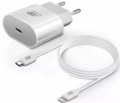 Сетевое зарядное устройство BoraSCO Power Delivery, 20W +Дата-кабель Type-C -8 pin, 3А, 1м, белое