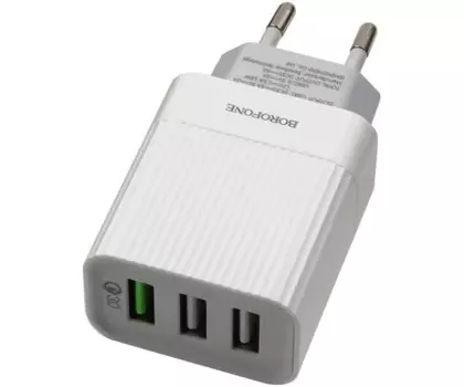 Сетевое зарядное устройство Borofone BA40A Speedway, 3USB, QC 3.0, белый (23369)