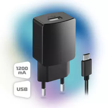 Сетевое зарядное устройство Ginzzu GA-3004B 1.2A microUSB черный