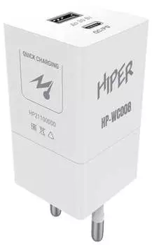 Сетевое зарядное устройство Hiper HP-WC008 3A+2.5A PD+QC универсальное белый