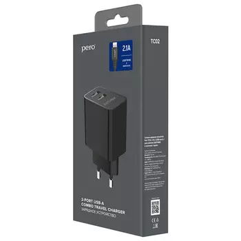 Сетевое зарядное устройство PERO TC02 2USB 2.1A c кабелем Lightning черный