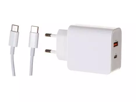 Сетевое зарядное устройство Red Line Tech USB + Type-C (модель PD-30), 3A, QC3.0 + PD30 + кабель PD Type-C, белый