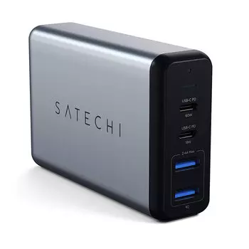 Сетевое зарядное устройство Satechi Dual 75W Type-C Travel Charger серебряный