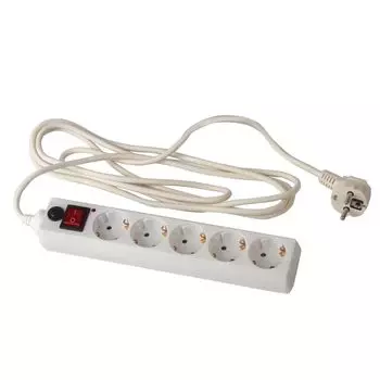 Сетевой фильтр Sonnen U-353, 5 розеток, с заземлением, выключатель, 10 А, 3 м, белый, 511425