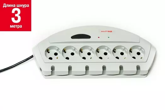 Сетевой фильтр Vektor F-50Е светло-серый 3м + защита от 380 V