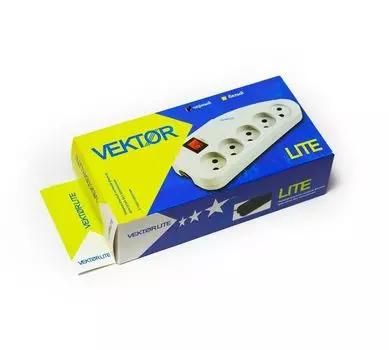 Сетевой фильтр Vektor LITE 2.2кВт черный 5м (для бытовой техники б/з)