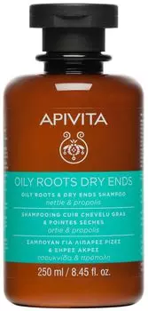 Шампунь APIVITA жирные корни и сухие кончики с крапивой и прополисом, ф.250мл