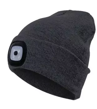 Шапка с фонариком 215х205х5 черн. (фонарь 66х50х15мм снимается; аккум. 3.7В/200мА.ч) 3 режима свечения Космос KOCHat_black