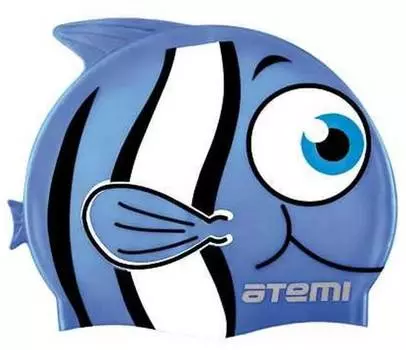 Шапочка для плавания Атеми, силикон (дет.), рыбка+, голубая, FC105