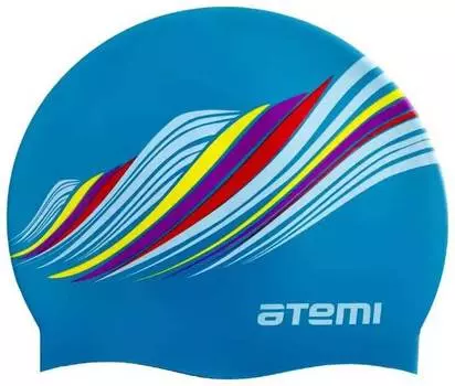 Шапочка для плавания Atemi, силикон, голубая (узор), PSC417