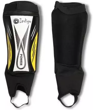 Щитки футбольные INDIGO с защитой щиколотки, 1501, Черно-желтый, M-L