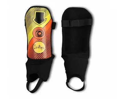 Щитки футбольные INDIGO с защитой щиколотки, ламинированным покрытием, 1250, Оранжево-желтый, XS