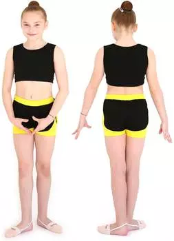 Шорты двойные гимнастические детские c окантовкой INDIGO, SM-346, Черно-желтый, 30