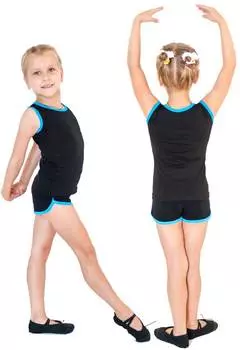 Шорты гимнастические детские INDIGO c окантовкой, SM-218, Черно-бирюзовый, 30