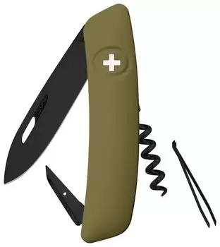 Швейцарский нож SWIZA D01 AllBlack, 95 мм, 6 функций, темно-зеленый (подар. упак.)