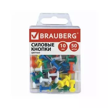 Силовые кнопки-гвоздики BRAUBERG, цветные, 50 шт., в пластиковой коробке, 221117, (8 шт.)