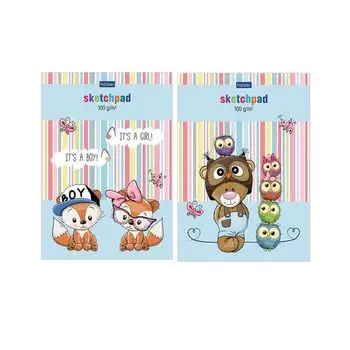 Скетчбук-блокнот для эскизов, белая бумага, А5, 100 г/м2, 40 л., склейка, Мультяшки, 40Б5лAк, (16 шт.)