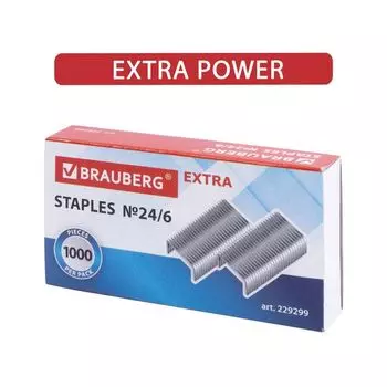 Скобы для степлера цинковое покрытие №24/6, 1000 штук, BRAUBERG "EXTRA", до 30 листов, 229299 (20 шт.)