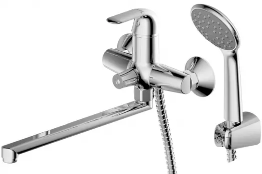 Смеситель для ванны c длинным изливом с аксессуарами Bravat Fit (F6135188CP-LB-RUS)