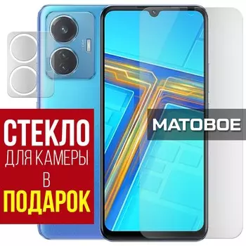 Стекло защитное гибридное МАТОВОЕ Krutoff для Vivo T1 + защита камеры (2 шт.)