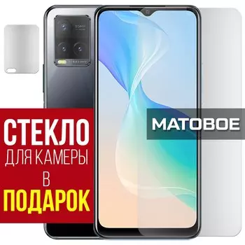 Стекло защитное гибридное МАТОВОЕ Krutoff для Vivo Y33s + защита камеры (2 шт.)