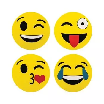 Стиратели магнитные для магнитно-маркерной доски ЮНЛАНДИЯ "Смайлик", 50 мм, КОМПЛЕКТ 4 ШТ., желтые, с рисунком, 237504