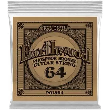 Струна одиночная для акустической гитары ERNIE BALL 1864 Earthwood Phosphor Bronze .064