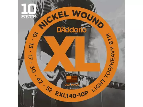 Струны D'Addario EXL140-10P Nickel Wound 10-52 для электрогитары 10 комплектов