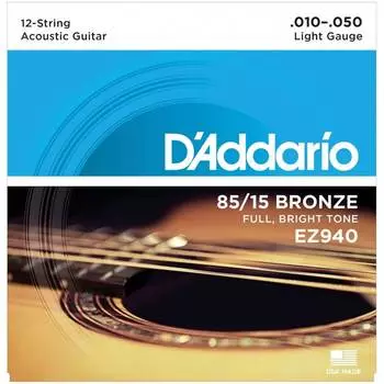 Струны для 12 струнной акустической гитары D'ADDARIO EZ940