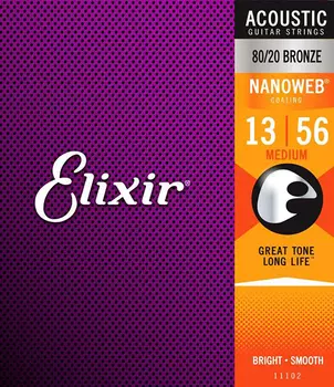 Струны Elixir 11102 NANOWEB 13-56 бронза для акустической гитары